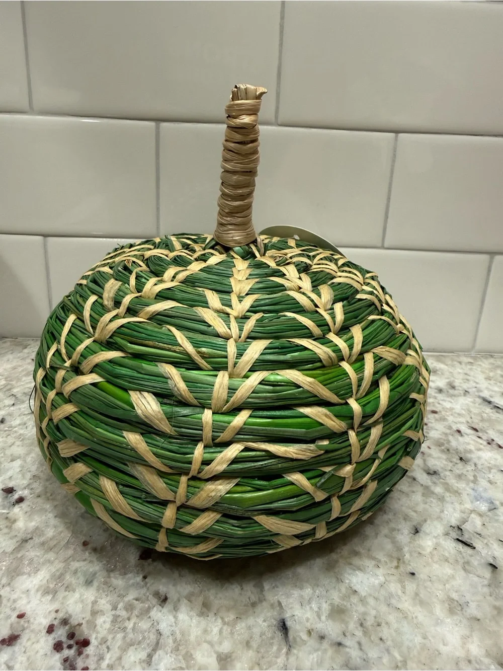 Threshold Fall Decor: Medium Handcrafted Green Woven Decorative Pumpkin NWT